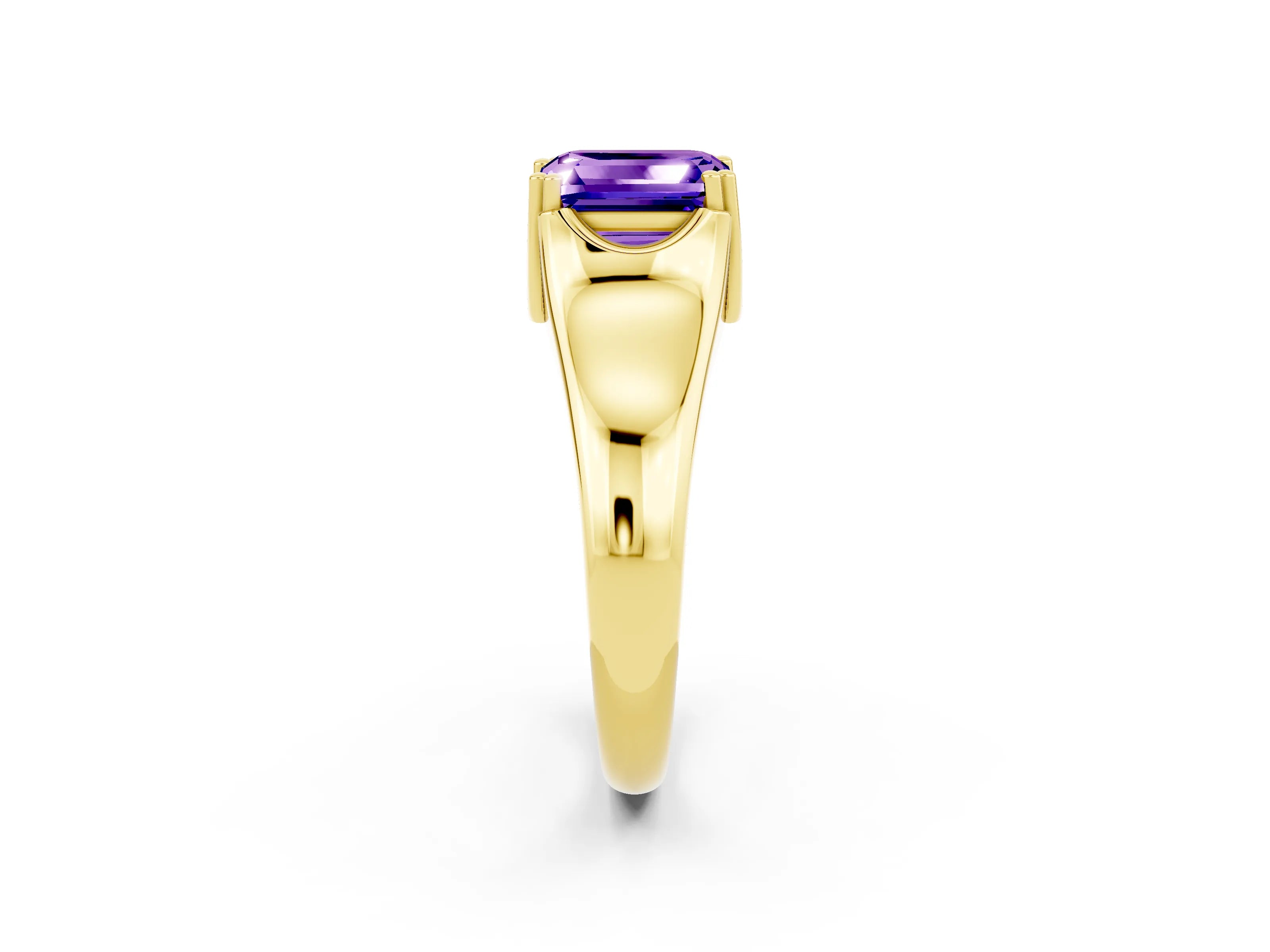Yellow gold Emerald Cut Tanzanite Solitaire Ring with Wide Band and Prong Setting_2