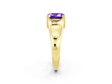 Yellow gold Emerald Cut Tanzanite Solitaire Ring with Wide Band and Prong Setting_2