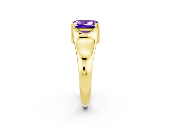 Yellow gold Emerald Cut Tanzanite Solitaire Ring with Wide Band and Prong Setting