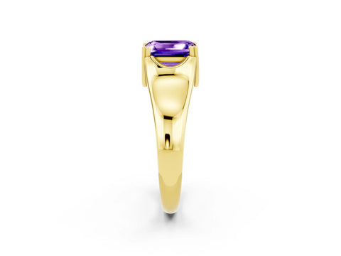 Yellow gold Emerald Cut Tanzanite Solitaire Ring with Wide Band and Prong Setting_2