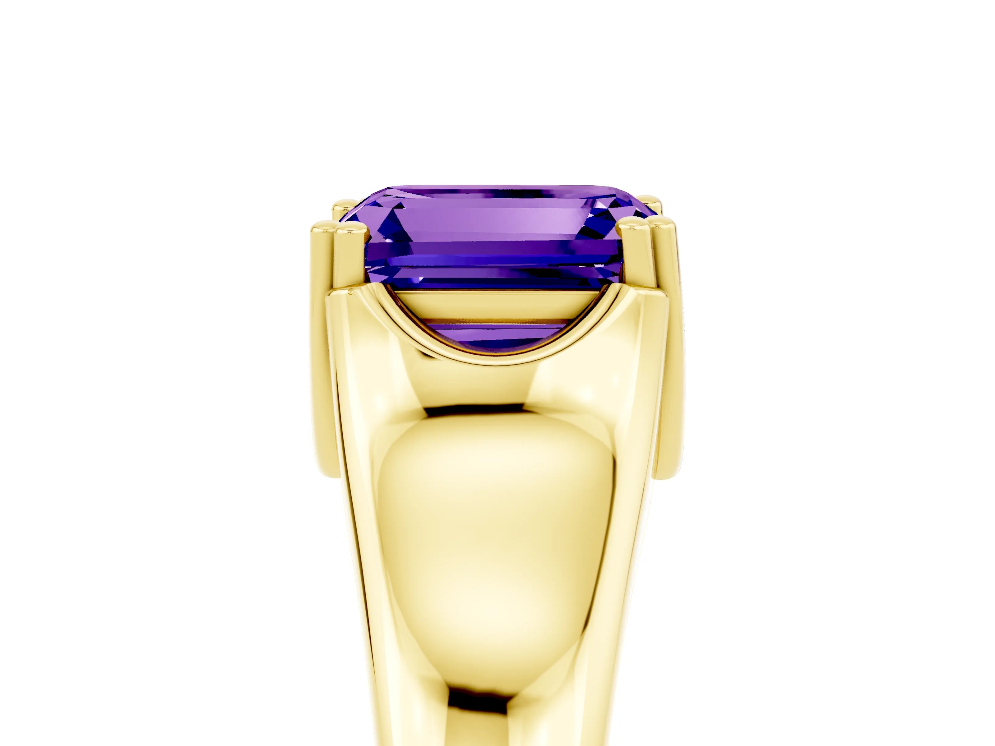 Yellow gold Emerald Cut Tanzanite Solitaire Ring with Wide Band and Prong Setting_5
