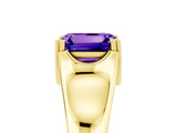 Yellow gold Emerald Cut Tanzanite Solitaire Ring with Wide Band and Prong Setting_5