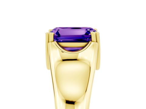 Yellow gold Emerald Cut Tanzanite Solitaire Ring with Wide Band and Prong Setting_5
