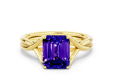 Yellow gold Emerald Cut Tanzanite Solitaire Twist Band Prong Setting Ring_36