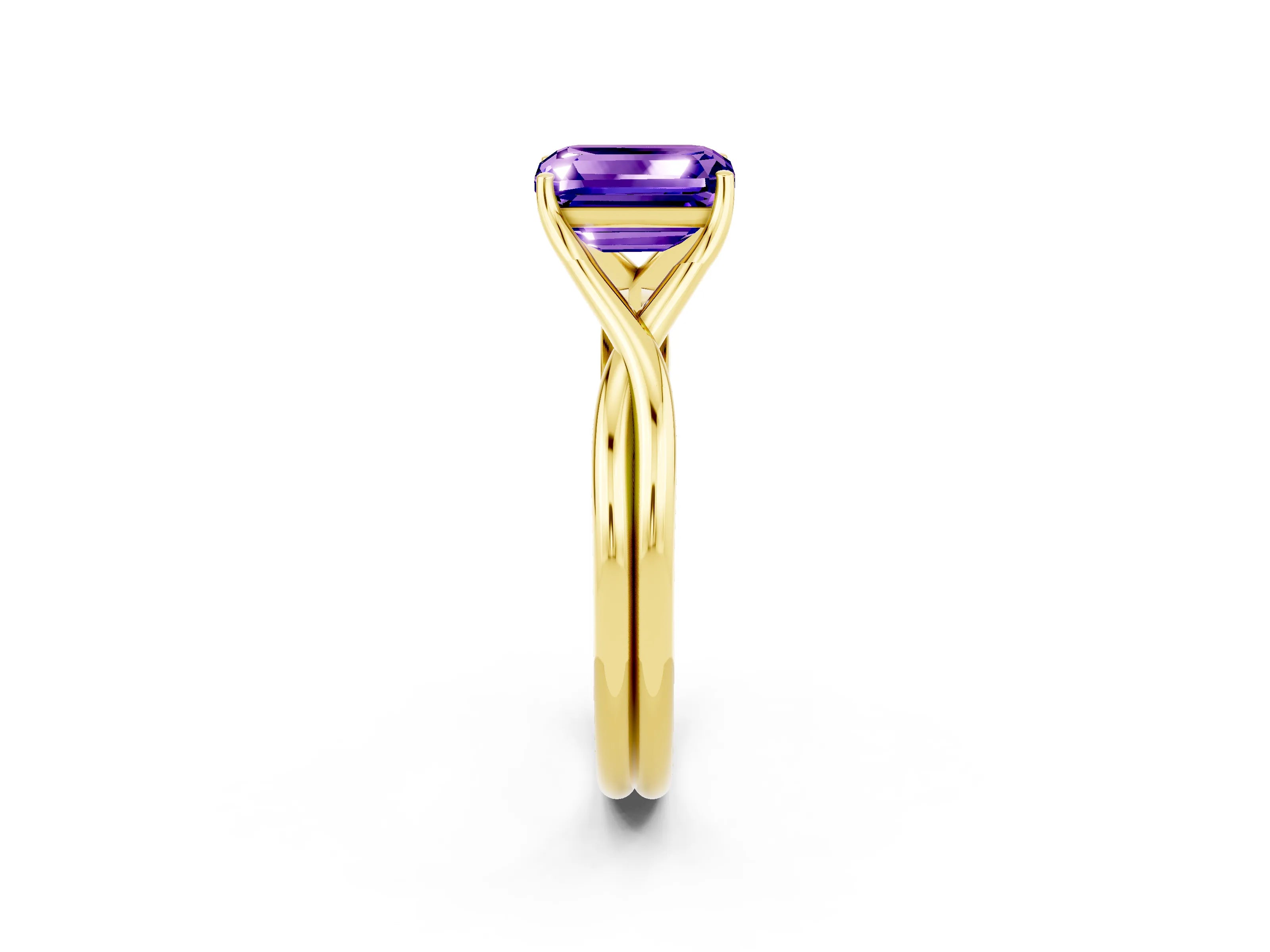 Yellow gold Emerald Cut Tanzanite Solitaire Twist Band Prong Setting Ring_38