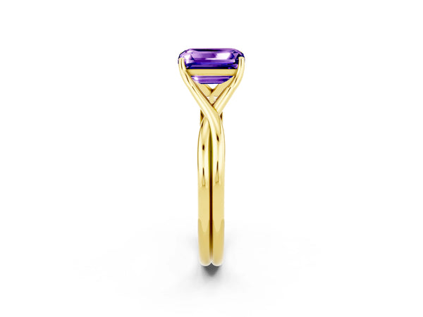 Yellow gold Emerald Cut Tanzanite Solitaire Twist Band Prong Setting Ring
