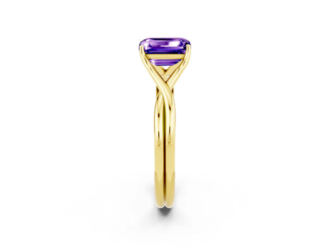 Yellow gold Emerald Cut Tanzanite Solitaire Twist Band Prong Setting Ring_38