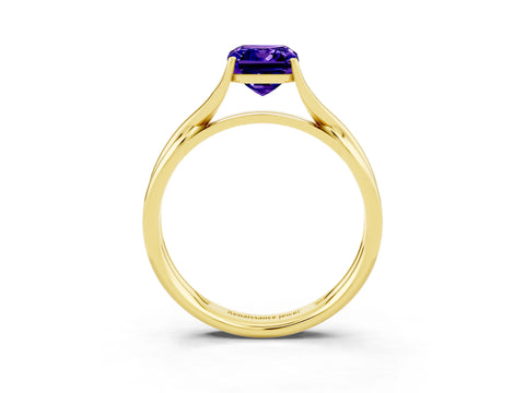 Yellow gold Emerald Cut Tanzanite Solitaire Twist Band Prong Setting Ring_39