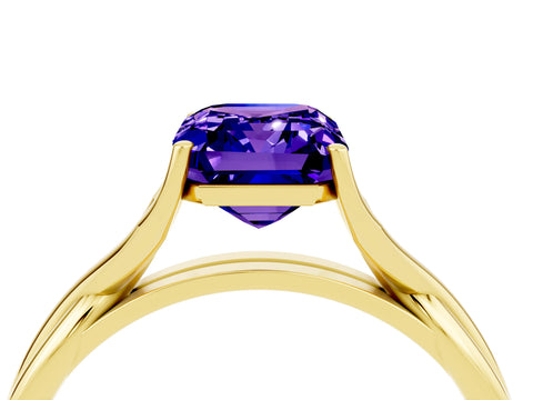 Yellow gold Emerald Cut Tanzanite Solitaire Twist Band Prong Setting Ring_40