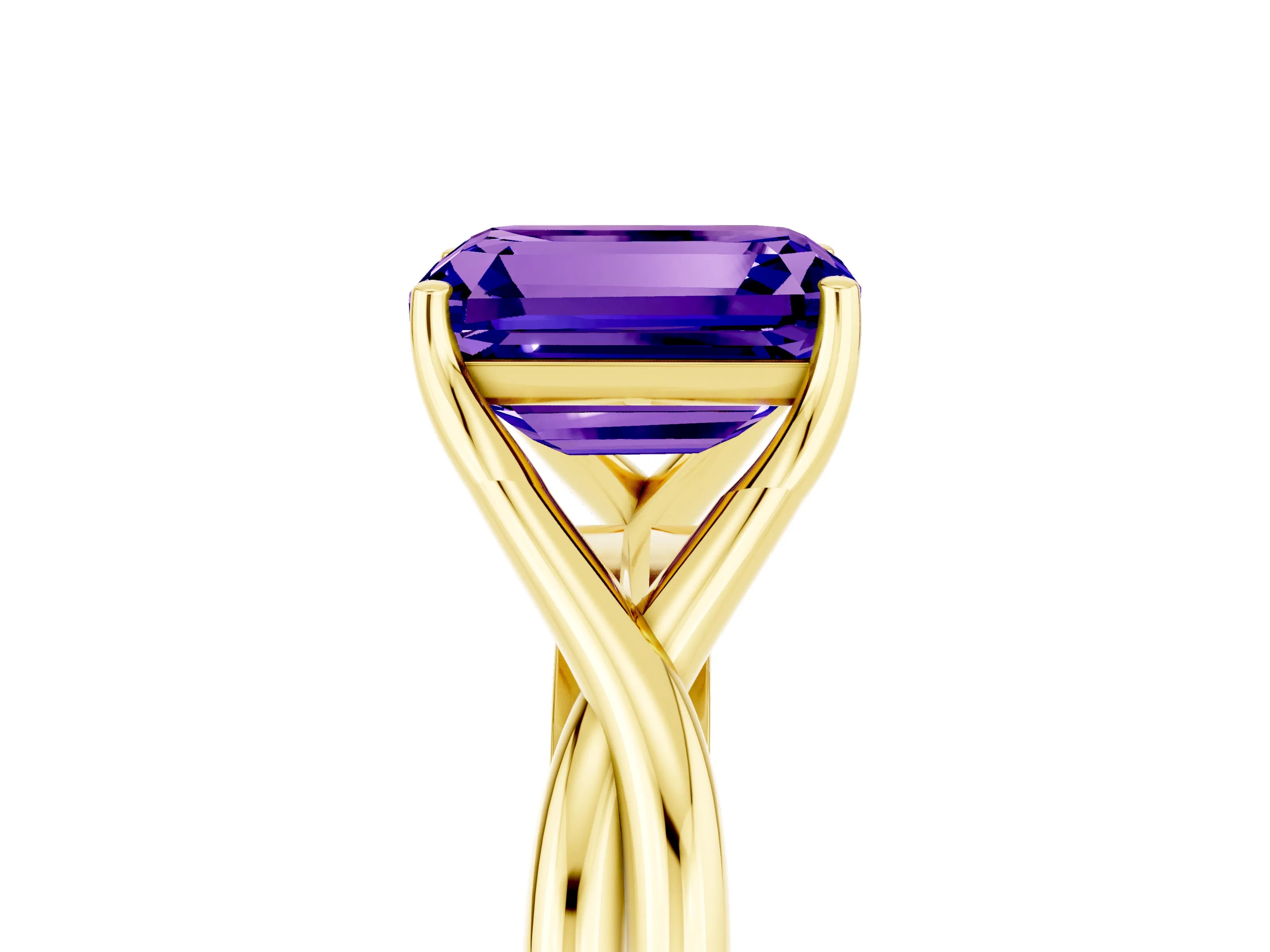 Yellow gold Emerald Cut Tanzanite Solitaire Twist Band Prong Setting Ring_41