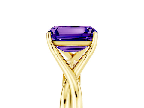 Yellow gold Emerald Cut Tanzanite Solitaire Twist Band Prong Setting Ring_41