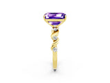 Yellow gold Emerald Cut Tanzanite Solitaire Twisted Band with Round  Accents and Prong Setting_14