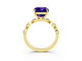 Yellow gold Emerald Cut Tanzanite Solitaire Twisted Band with Round  Accents and Prong Setting_15