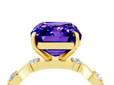 Yellow gold Emerald Cut Tanzanite Solitaire Twisted Band with Round  Accents and Prong Setting_16