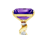Yellow gold Emerald Cut Tanzanite Solitaire Twisted Band with Round  Accents and Prong Setting_17