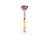 Yellow gold Emerald Cut Tanzanite Solitaire with Side Baguettes and Channel Set Band_2