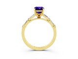 Yellow gold Emerald Cut Tanzanite Solitaire with Side Baguettes and Channel Set Band_3