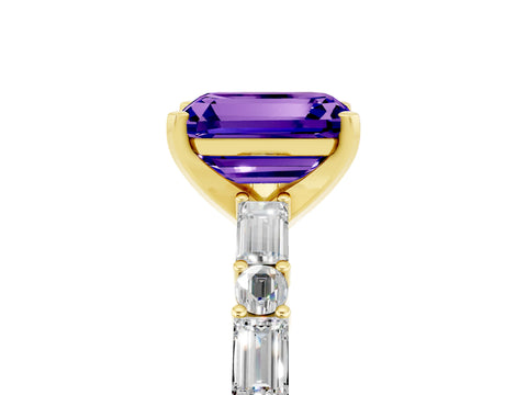 Yellow gold Emerald Cut Tanzanite Solitaire with Side Baguettes and Channel Set Band_5