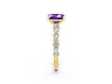 Yellow gold Emerald Cut Tanzanite Solitaire with Side Stones, Pave Band, Four-Prong Setting_50