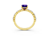 Yellow gold Emerald Cut Tanzanite Solitaire with Side Stones, Pave Band, Four-Prong Setting_51