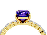Yellow gold Emerald Cut Tanzanite Solitaire with Side Stones, Pave Band, Four-Prong Setting_52
