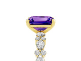 Yellow gold Emerald Cut Tanzanite Solitaire with Side Stones, Pave Band, Four-Prong Setting_53