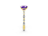 Yellow gold Emerald Cut Tanzanite Solitaire with Side Stones on a Pavé Band and Four-Prong Setting_2