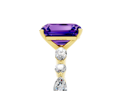 Yellow gold Emerald Cut Tanzanite Solitaire with Side Stones on a Pavé Band and Four-Prong Setting_5