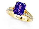 Yellow gold Emerald Cut Tanzanite Split Shank Engagement Ring with Pavé Band_1