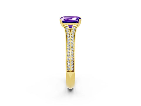 Yellow gold Emerald Cut Tanzanite Split Shank Engagement Ring with Pavé Band_2