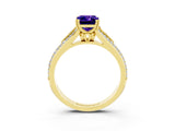 Yellow gold Emerald Cut Tanzanite Split Shank Engagement Ring with Pavé Band_3