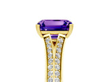 Yellow gold Emerald Cut Tanzanite Split Shank Engagement Ring with Pavé Band_5