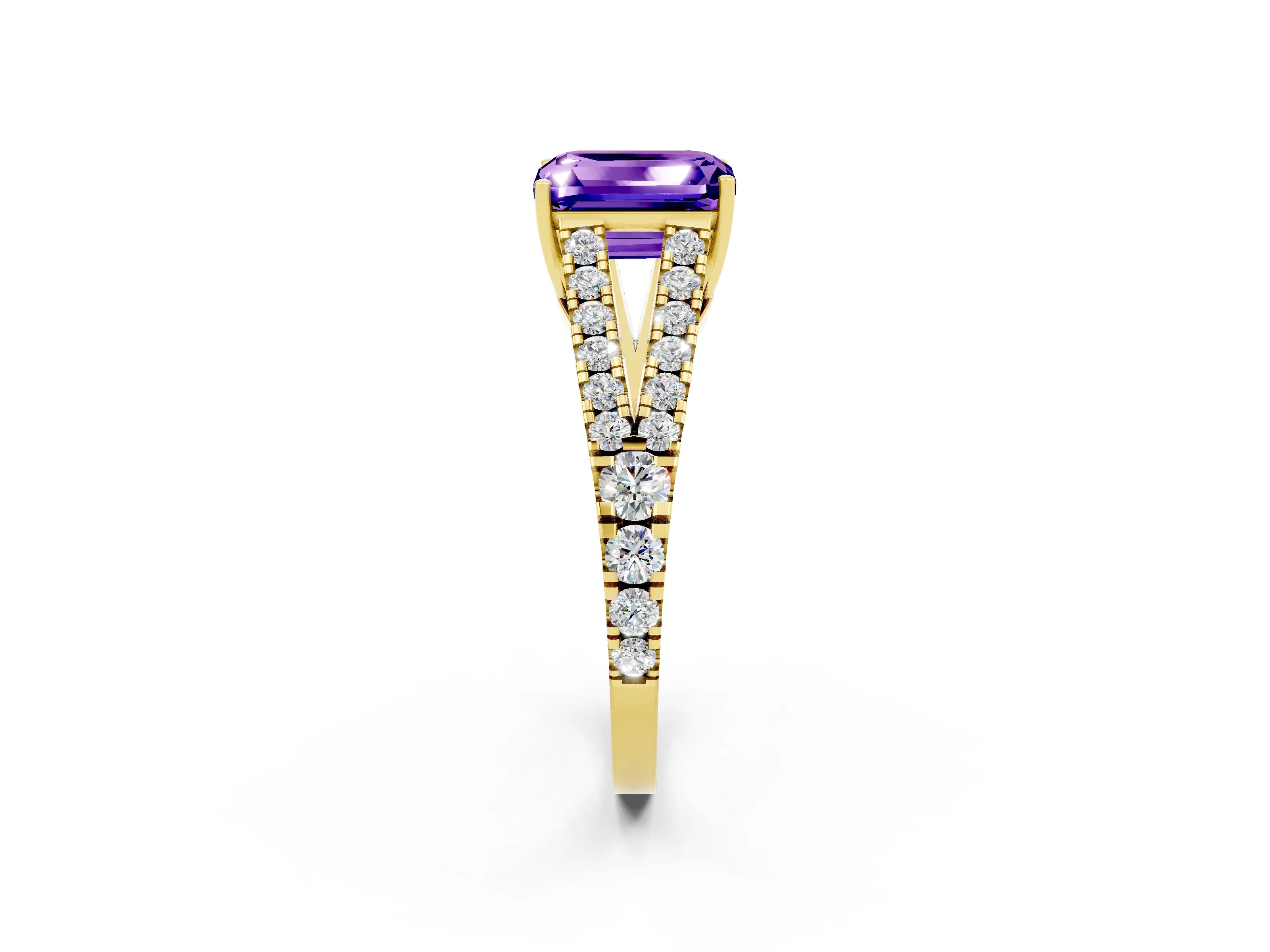 Yellow gold Emerald Cut Tanzanite Split Shank Pavé Engagement Ring with Four-Prong Setting_35