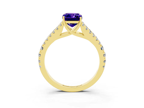 Yellow gold Emerald Cut Tanzanite Split Shank Pavé Engagement Ring with Four-Prong Setting_36