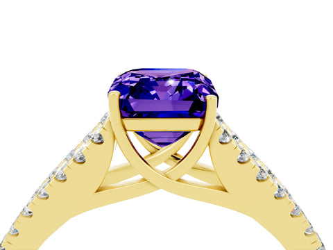 Yellow gold Emerald Cut Tanzanite Split Shank Pavé Engagement Ring with Four-Prong Setting_37