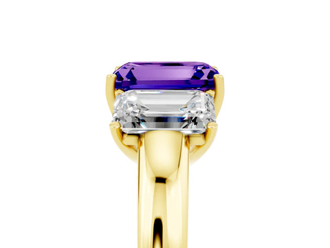 Yellow gold Emerald Cut Tanzanite Three-Stone Ring with Four-Prong Setting and Classic Band_5