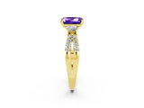 Yellow gold Emerald Cut Tanzanite Three-Stone Ring with Pavé Split Shank and Four-Prong Setting_2