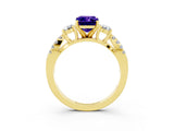 Yellow gold Emerald Cut Tanzanite Three-Stone Ring with Pavé Split Shank and Four-Prong Setting_3