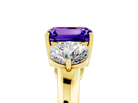 Yellow gold Emerald Cut Tanzanite Three-Stone Ring with Prong Setting and Classic Band_5