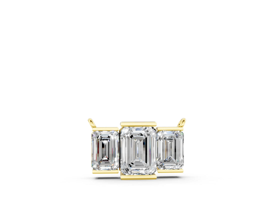 Yellow gold Emerald Cut Three-Stone Bar Pendant with Bar Prong Setting_11