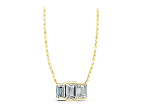 Yellow gold Emerald Cut Three-Stone Bar Pendant with Bar Prong Setting