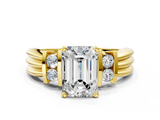 Yellow gold Emerald Cut Three-Stone Channel Set Ring with Bar Prongs_88