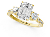 Yellow gold Emerald Cut Three-Stone Diamond Pavé Band with Prong Setting_24