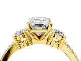 Yellow gold Emerald Cut Three-Stone Diamond Pavé Band with Prong Setting_27