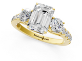 Yellow gold Emerald Cut Three-Stone Diamond Pave Band with Prong Setting_91