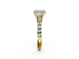 Yellow gold Emerald Cut Three-Stone Diamond Pave Band with Prong Setting_92