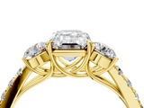 Yellow gold Emerald Cut Three-Stone Diamond Pave Band with Prong Setting_94