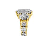 Yellow gold Emerald Cut Three-Stone Diamond Pave Band with Prong Setting_95