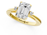 Yellow gold Emerald Cut Three-Stone Solitaire Ring with Round Accent Diamonds and Four-Prong Setting_33