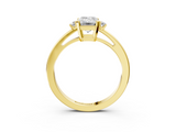 Yellow gold Emerald Cut Three-Stone Solitaire Ring with Round Accent Diamonds and Four-Prong Setting_35